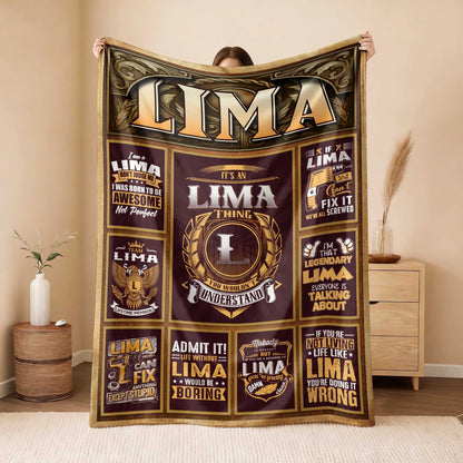 LIMA Personalized Blanket | Custom Name Cozy Throw Gift 13K1-BK4