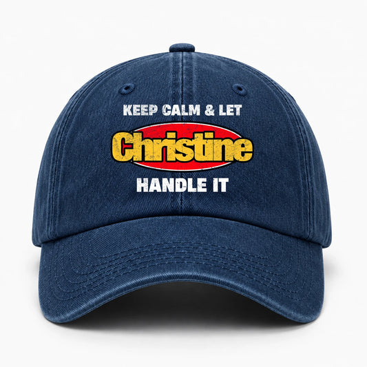 Keep Calm & Let Your Name Handle It Yellow And Red Logo Washed Cap CHRISTINE 13K1 C172PF