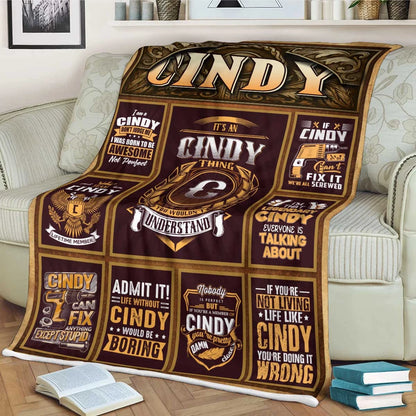 CINDY Personalized Blanket | Custom Name Cozy Throw Gift 13K1-BK4