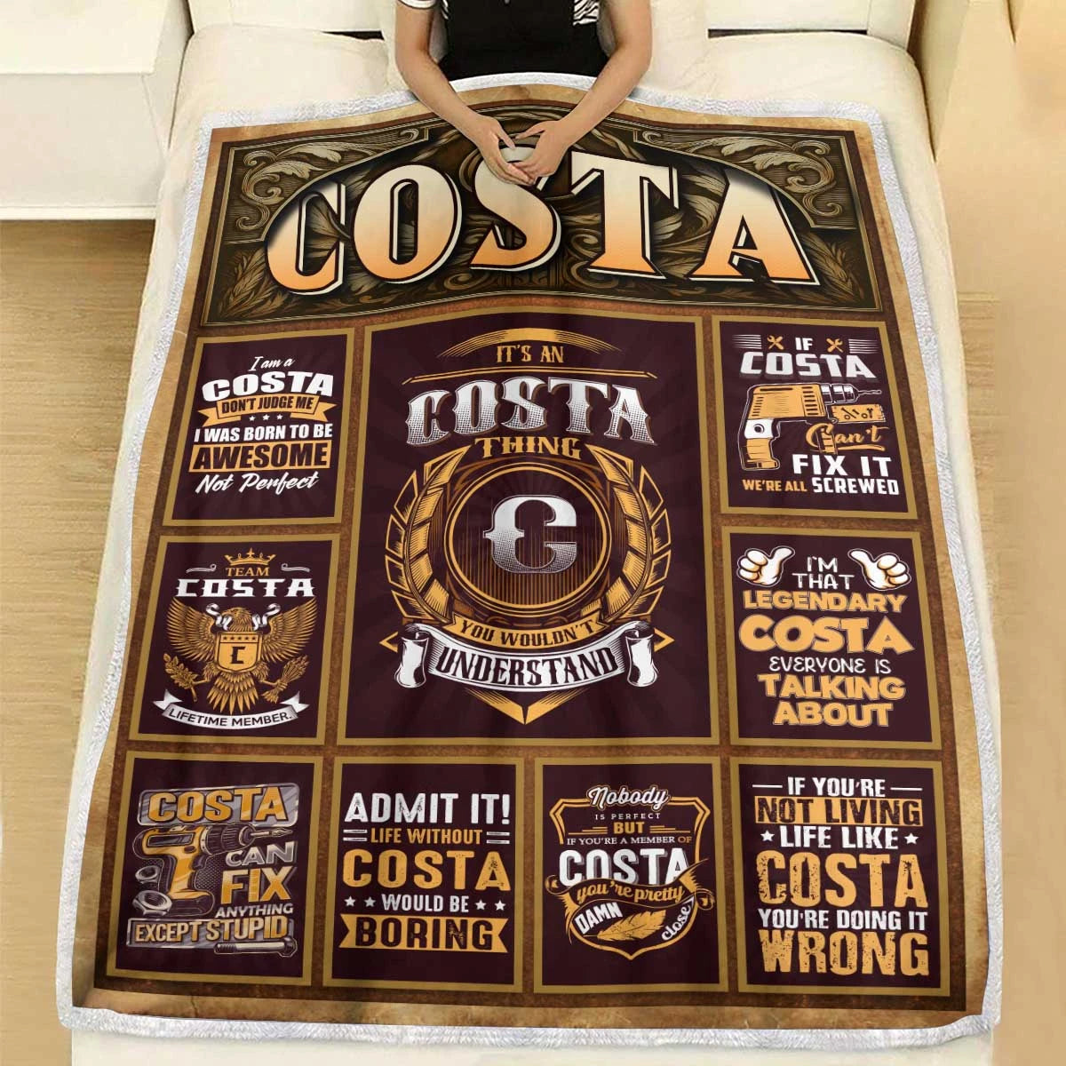 COSTA Personalized Blanket | Custom Name Cozy Throw Gift 13K1-BK4