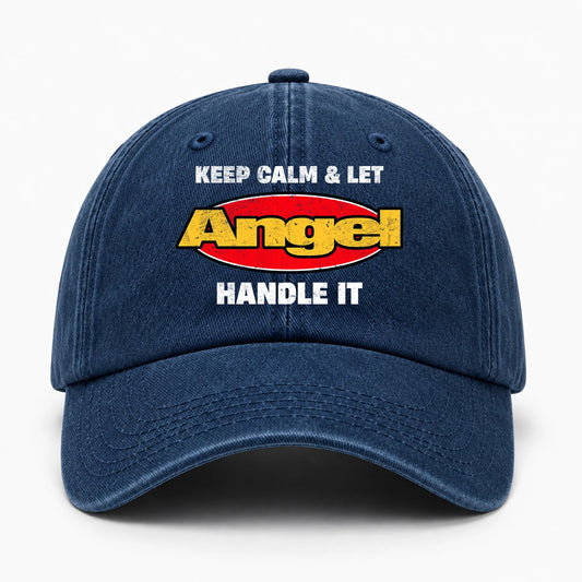 Keep Calm & Let Your Name Handle It Yellow And Red Logo Washed Cap ANGEL 13K1 C172PF