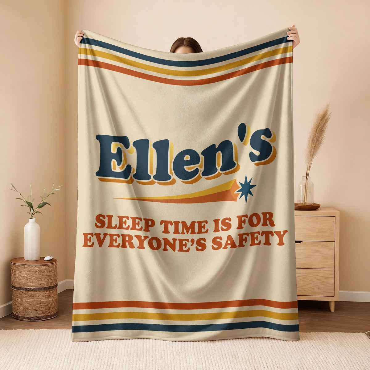 Your Name's Sleep Time Funny Retro Fleece Blanket ELLEN 13K1 BK67