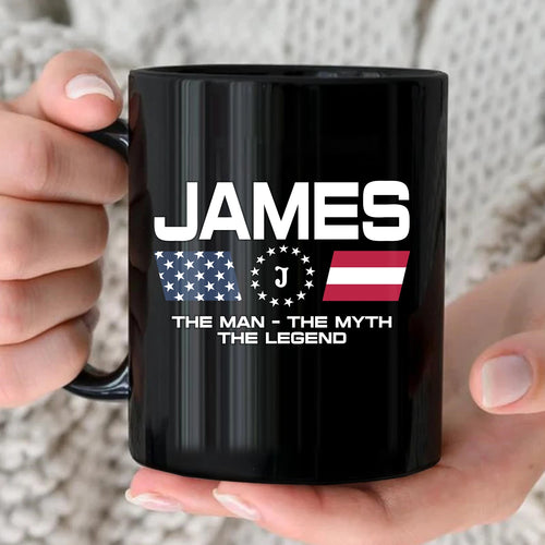 The Man The Myth The Legend Us Flag Mug JAMES 13K1 MG23