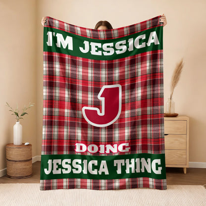 I'm Name Doing Name Things Red Plaid Fleece Blanket JESSICA 13K1 BK49