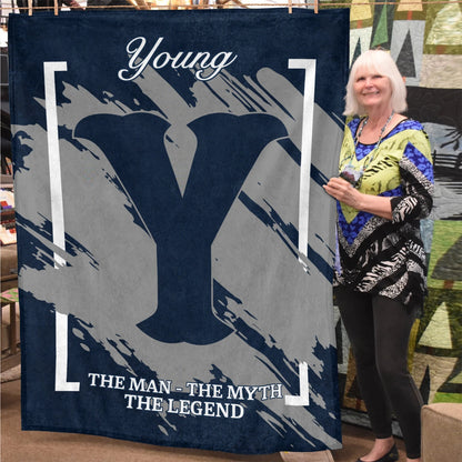 The Man The Myth The Legend Navy Baseball Fleece Blanket YOUNG 13K1 BK17