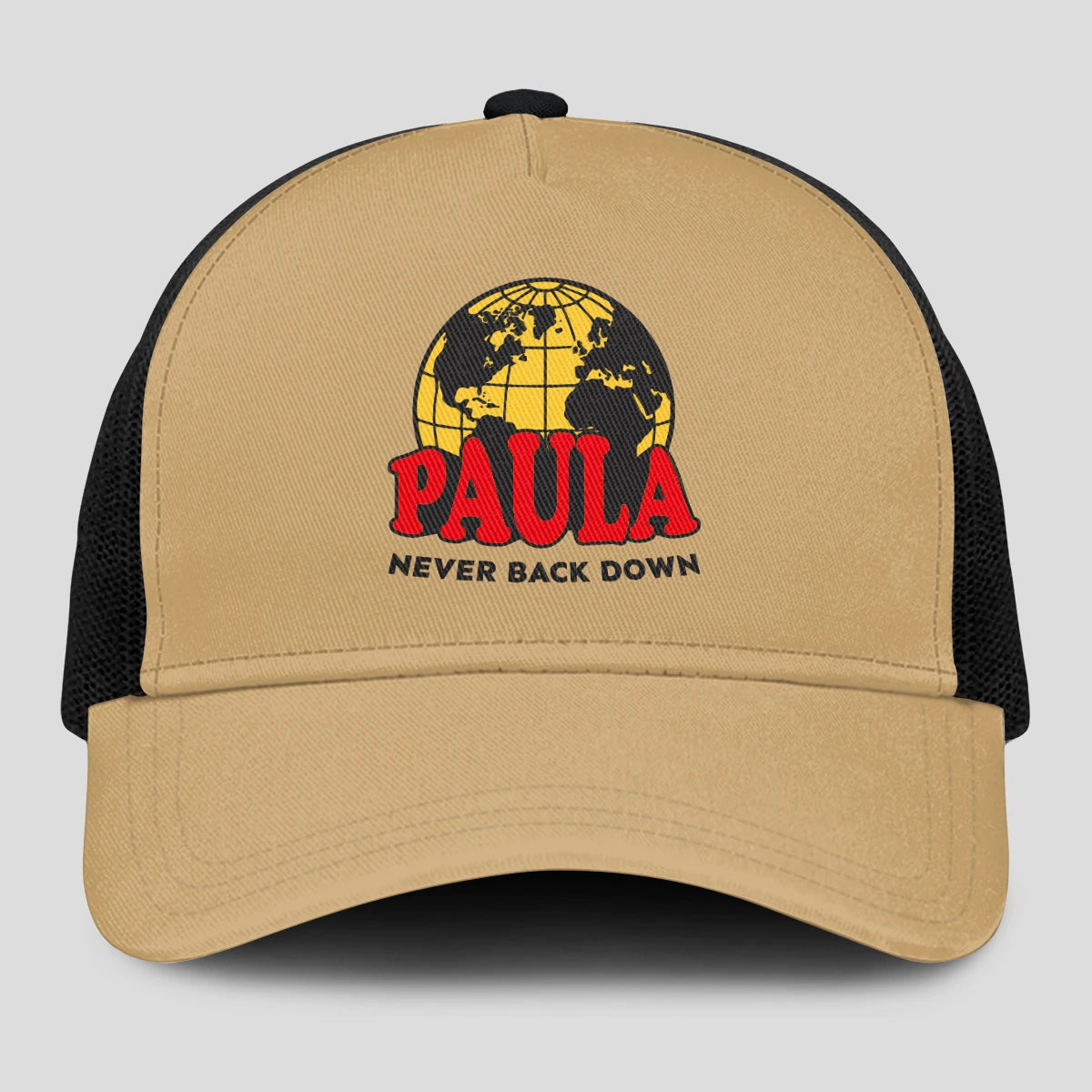 Never Back Down World Logo Khaki Mesh Cap PAULA 13K1 C212PF