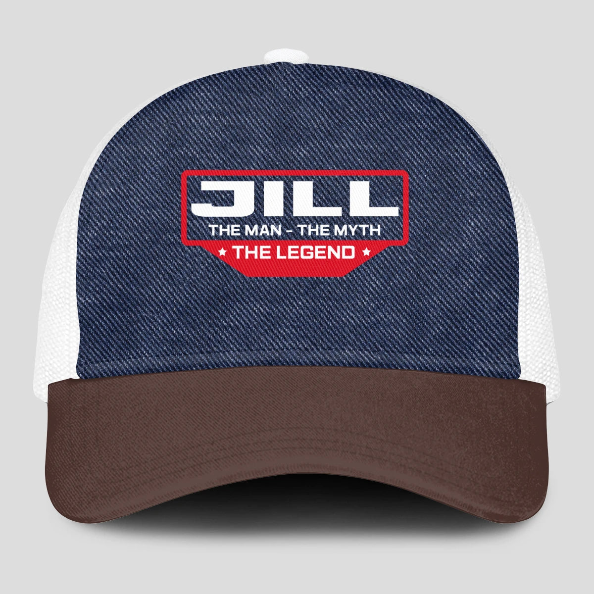 The Man The Myth The Legend Navy Brown And White Mesh Cap JILL 13K1 C200PF