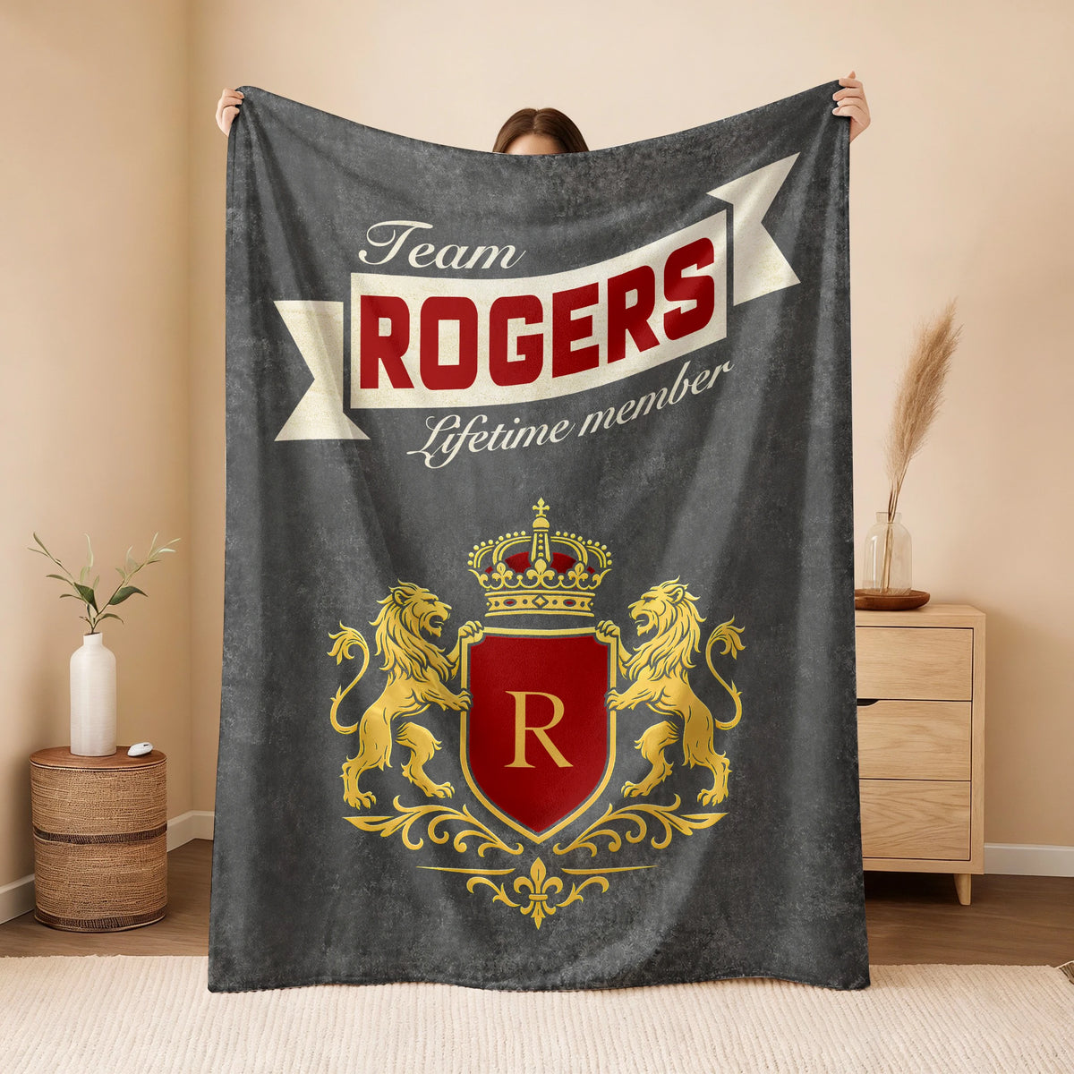 Team Your Name Lifetime Member Charcoal Blanket ROGERS 13K1 BK20