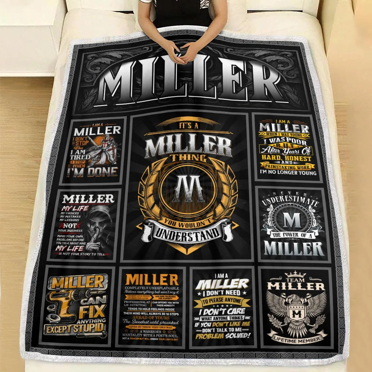 MILLER Personalized Blanket | Custom Name Cozy Throw Gift 13K1-BK2
