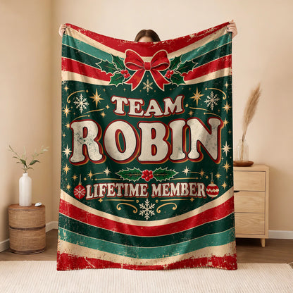 Team Your Name Lifetime Member Christmas Fleece Blanket ROBIN 13K1 BK52