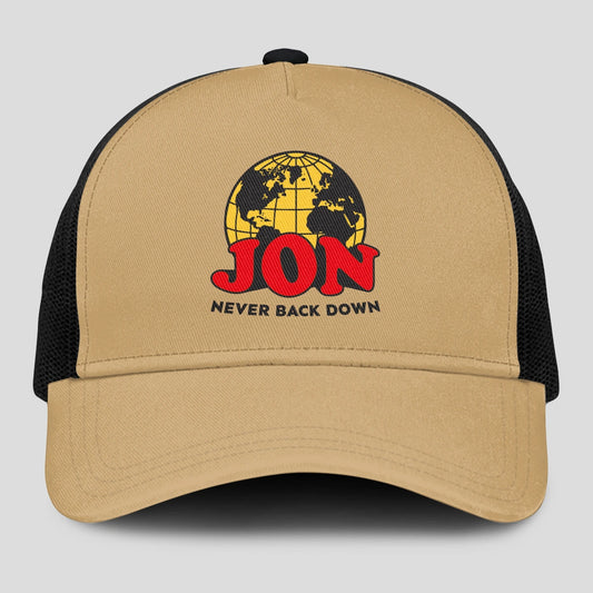 Never Back Down World Logo Khaki Mesh Cap JON 13K1 C212PF