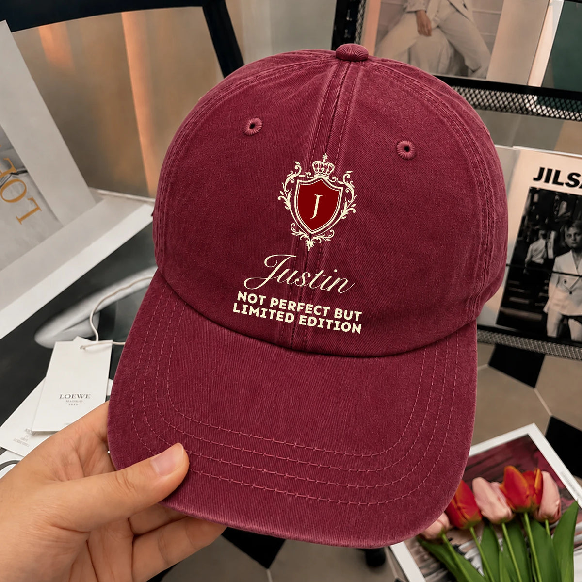 Not Perfect But Limited Edition Burgundy Washed Cap JUSTIN 13K1 C161PF