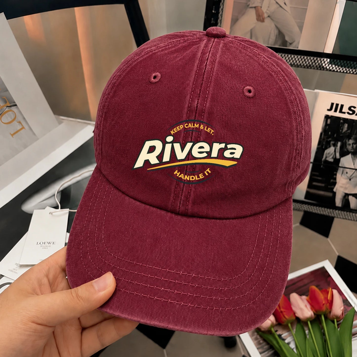 Keep Calm & Let Your Name Handle It Burgundy Washed Cap RIVERA 13K1 C105PF