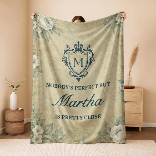 Nobody's Perfect But Your Name Is Pretty Close Green Floral Fleece Blanket MARTHA 13K1 BK39