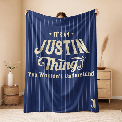 Your Name Thing Striped Blue Fleece Blanket JUSTIN 13K1 BK23