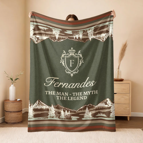 The Man The Myth The Legend Deer In Forest Brown Fleece Blanket FERNANDES 13K1 BK10