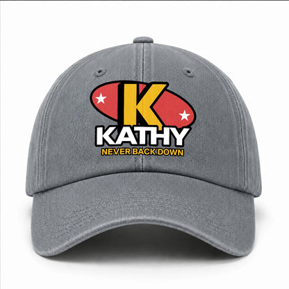 Never Back Down With Your Name And Initial Letter Washed Cap KATHY 13K1 C82PF