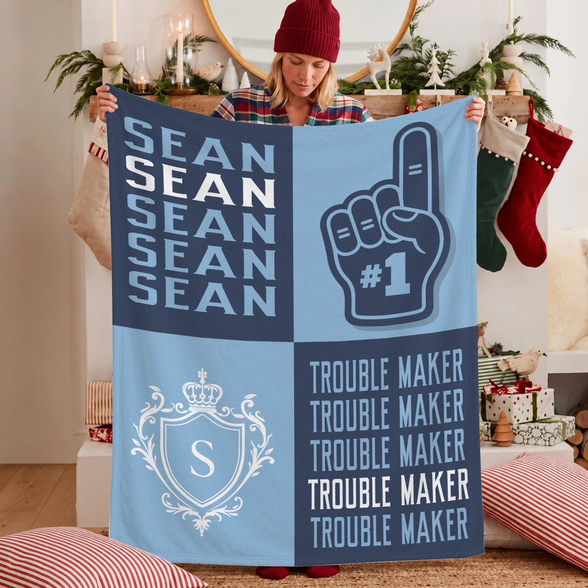 Trouble Maker Funny Blue Fleece Blanket SEAN 13K1 BK21