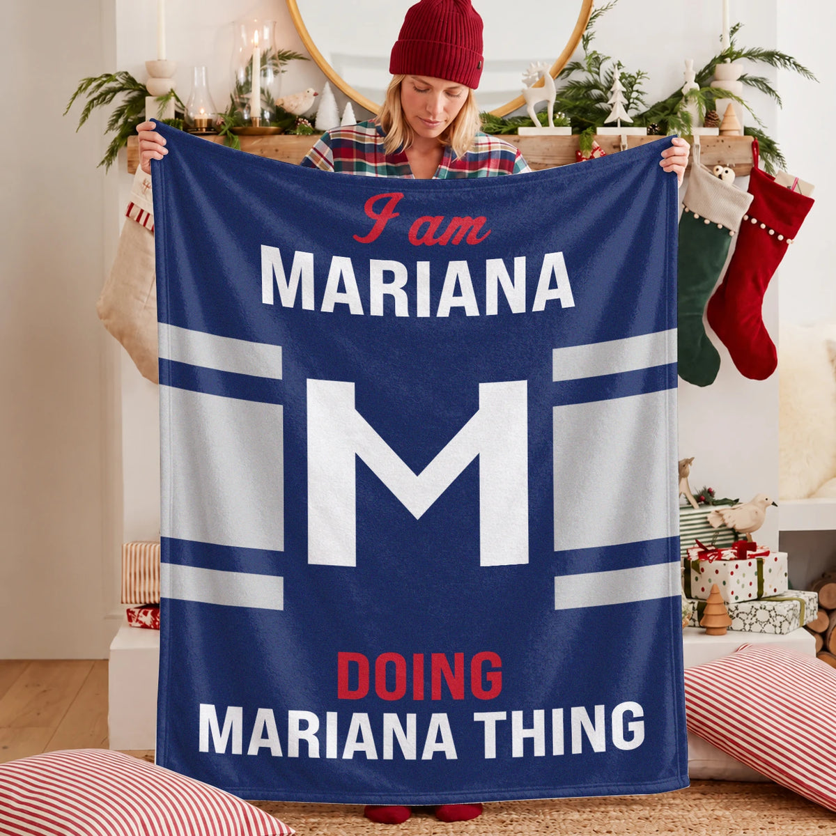 I'm Name Doing Name Things Navy Fleece Blanket MARIANA 13K1 BK51