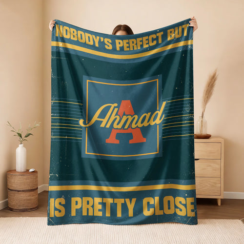 Nobody's Perfect But Your Name Is Close Vintage Blue & Brown Fleece Blanket AHMAD 13K1 BK54