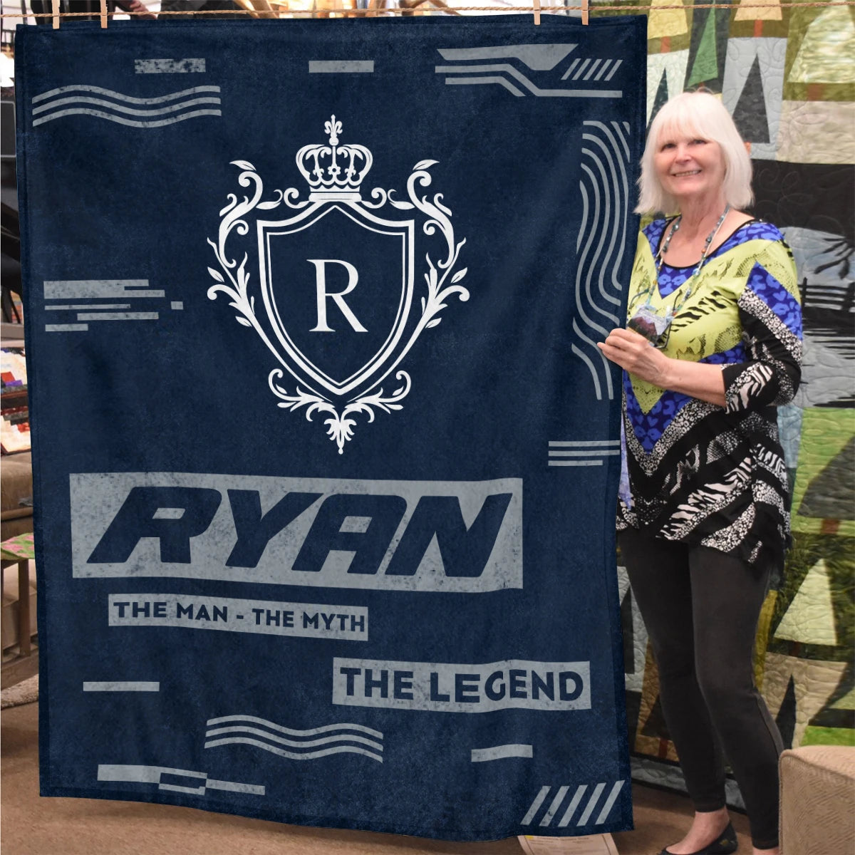 The Man The Myth The Legend Blue & Gray Fleece Blanket  RYAN 13K1 BK08