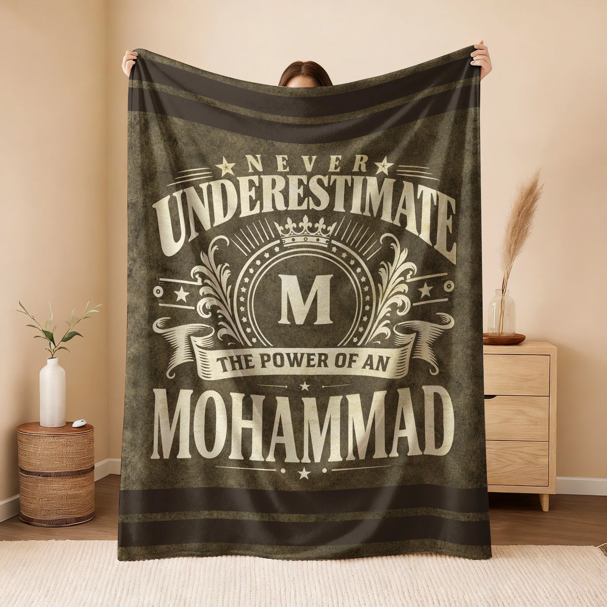 Never Underestimate The Power Of A Name Olive Green Army Fleece Blanket MOHAMMAD 13K1 BK46