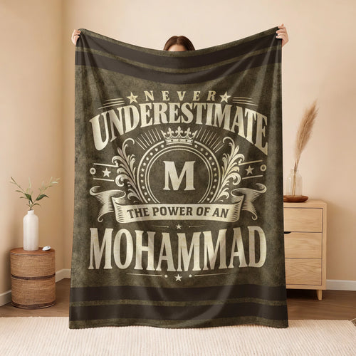 Never Underestimate The Power Of A Name Olive Green Army Fleece Blanket MOHAMMAD 13K1 BK46