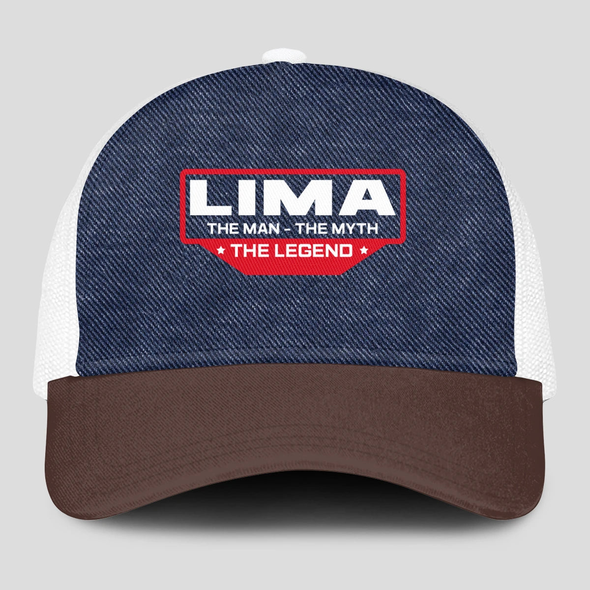 The Man The Myth The Legend Navy Brown And White Mesh Cap LIMA 13K1 C200PF