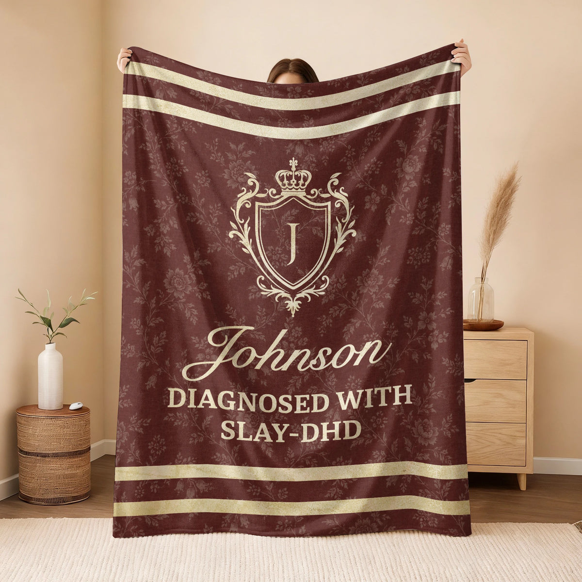 Diagnosed With Slay-DHD Funny Burgundy Fleece Blanket JOHNSON 13K1 BK37