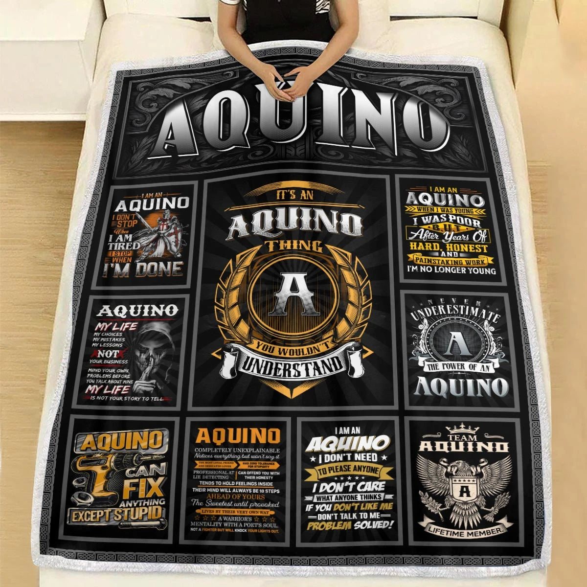 AQUINO Personalized Blanket | Custom Name Cozy Throw Gift 13K5-BK2