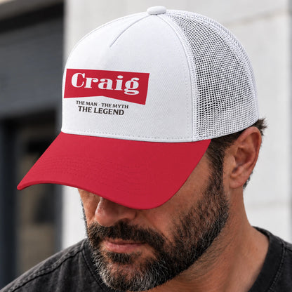 The Man The Myth The Legend Red And White Mesh Cap CRAIG 13K1 C197PF