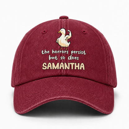 The Horrors Persist But So Does Your Name Funny Goose Burgundy Washed Cap SAMANTHA 13K1 C126PF