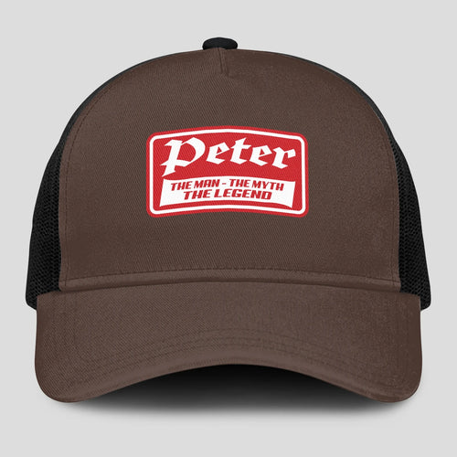 The Man The Myth The Legend Red Logo Brown Mesh Cap PETER 13K1 C203PF