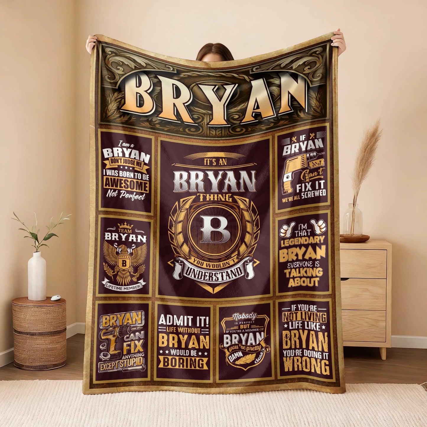 BRYAN Personalized Blanket | Custom Name Cozy Throw Gift 13K1-BK4