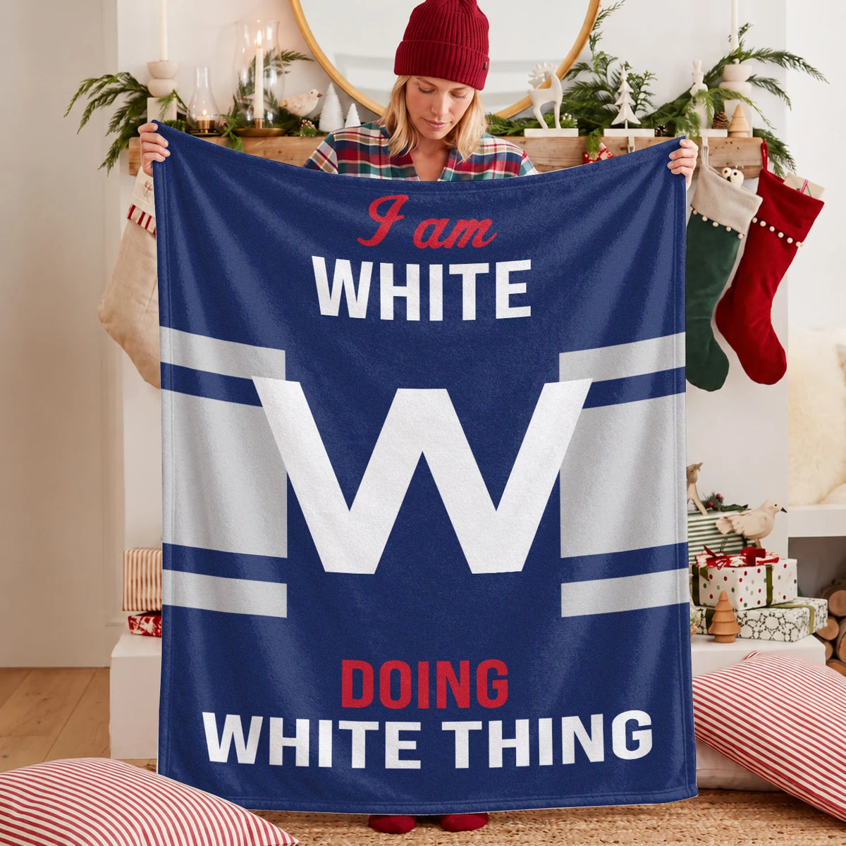 I'm Name Doing Name Things Navy Fleece Blanket WHITE 13K1 BK51