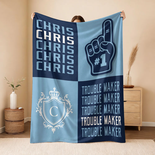 Trouble Maker Funny Blue Fleece Blanket CHRIS 13K1 BK21