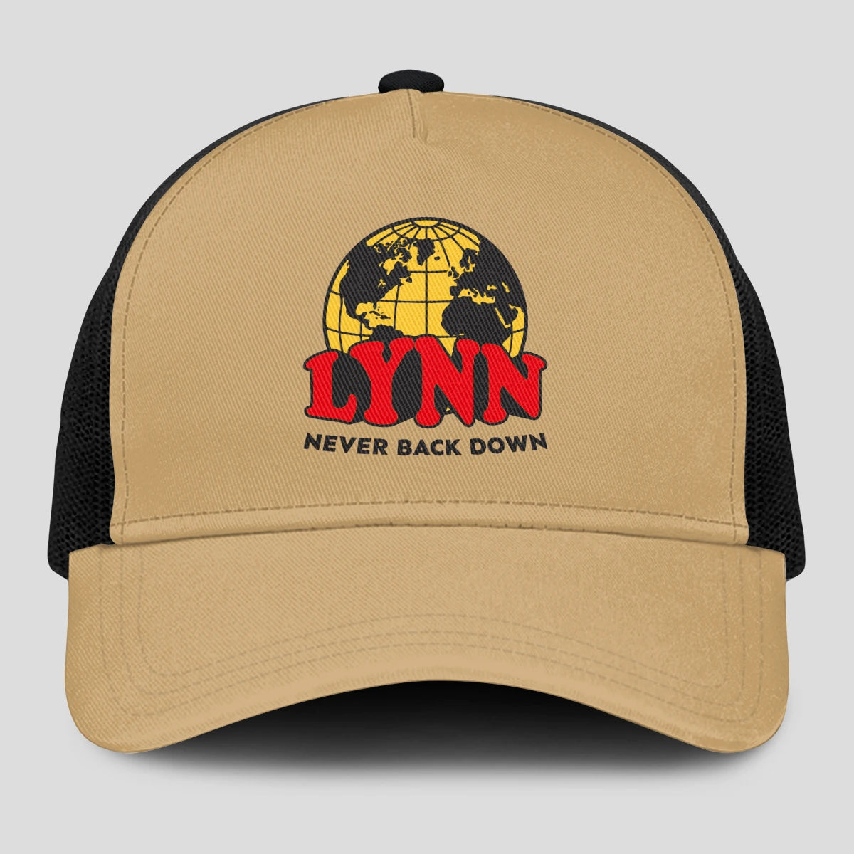 Never Back Down World Logo Khaki Mesh Cap LYNN 13K1 C212PF