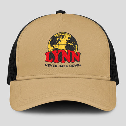 Never Back Down World Logo Khaki Mesh Cap LYNN 13K1 C212PF
