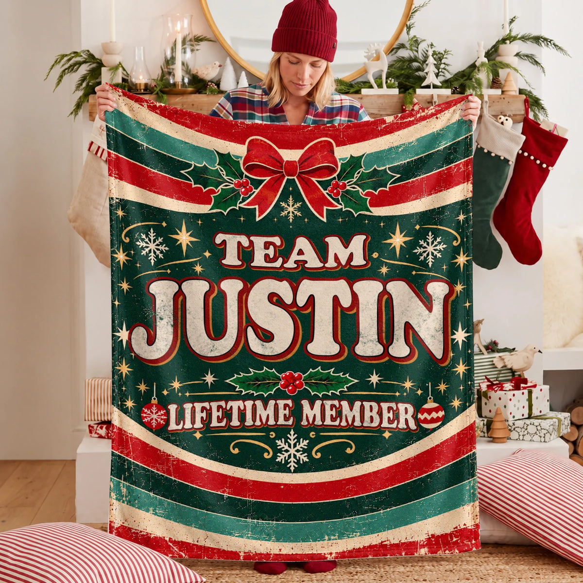 Team Your Name Lifetime Member Christmas Fleece Blanket JUSTIN 13K1 BK52