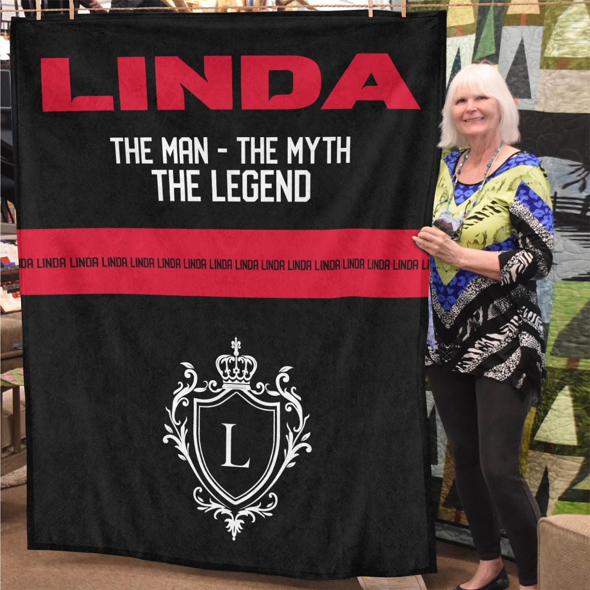 The Man The Myth The Legend Black Red Fleece Blanket LINDA 13K1 BK14