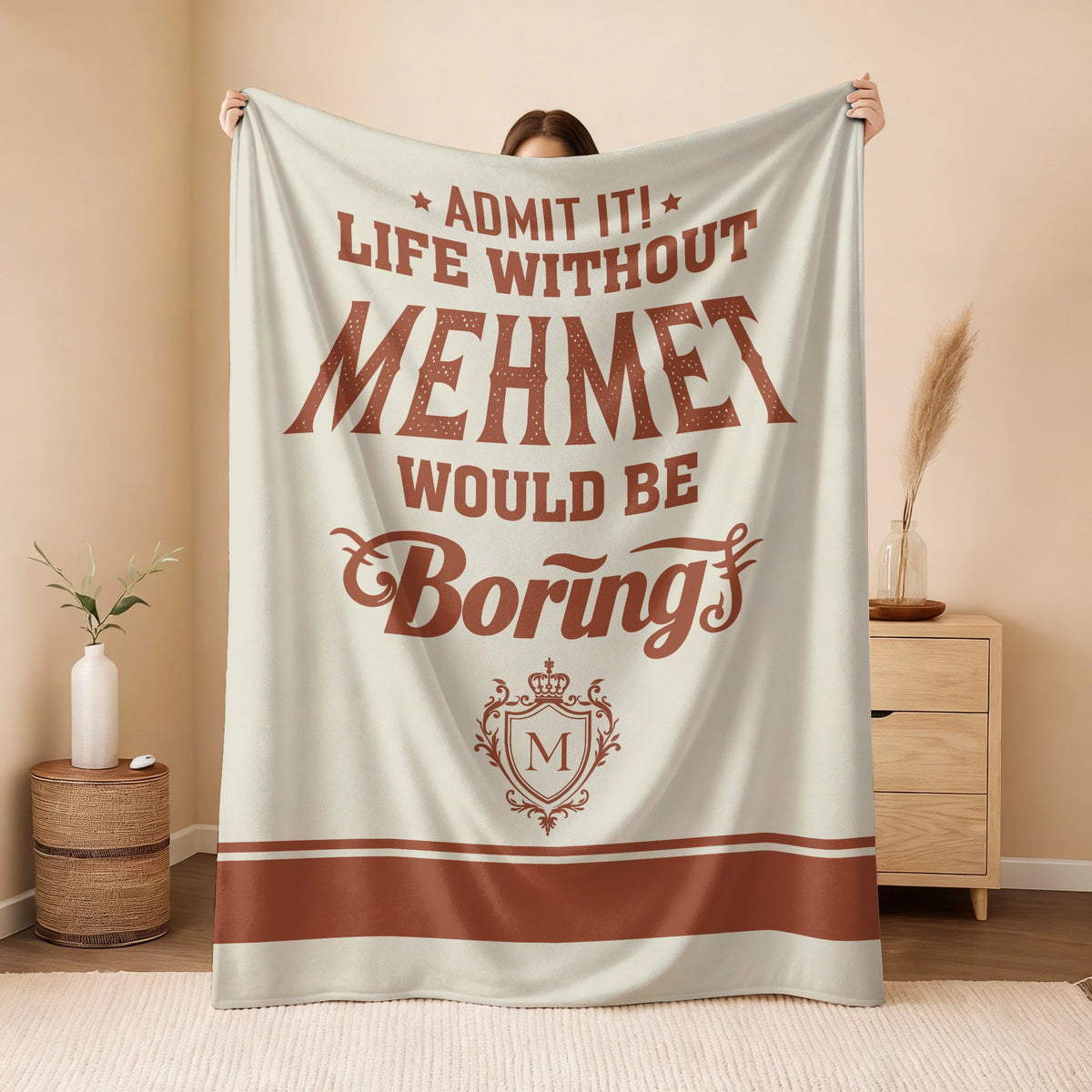 Life Without Your Name Would Be Boring Cream Terracotta Blanket MEHMET 13K1 BK24