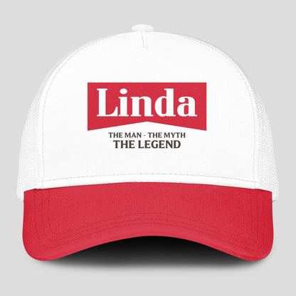 The Man The Myth The Legend Red And White Mesh Cap LINDA 13K1 C197PF