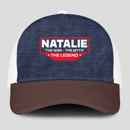 The Man The Myth The Legend Navy Brown And White Mesh Cap NATALIE 13K1 C200PF