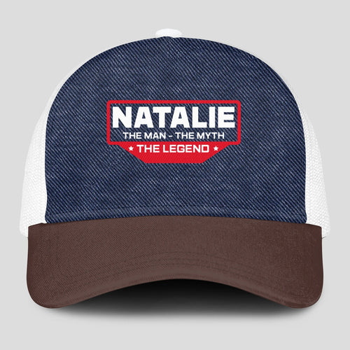 The Man The Myth The Legend Navy Brown And White Mesh Cap NATALIE 13K1 C200PF
