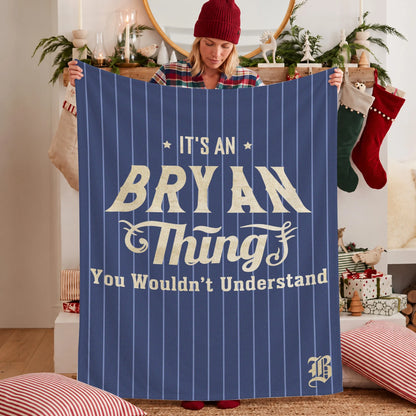 Your Name Thing Striped Blue Fleece Blanket BRYAN 13K1 BK23