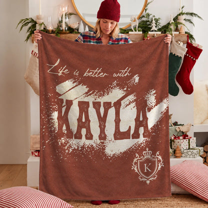 Life Is Better With Your Name Terracotta Cream Fleece Blanket KAYLA 13K1 BK30