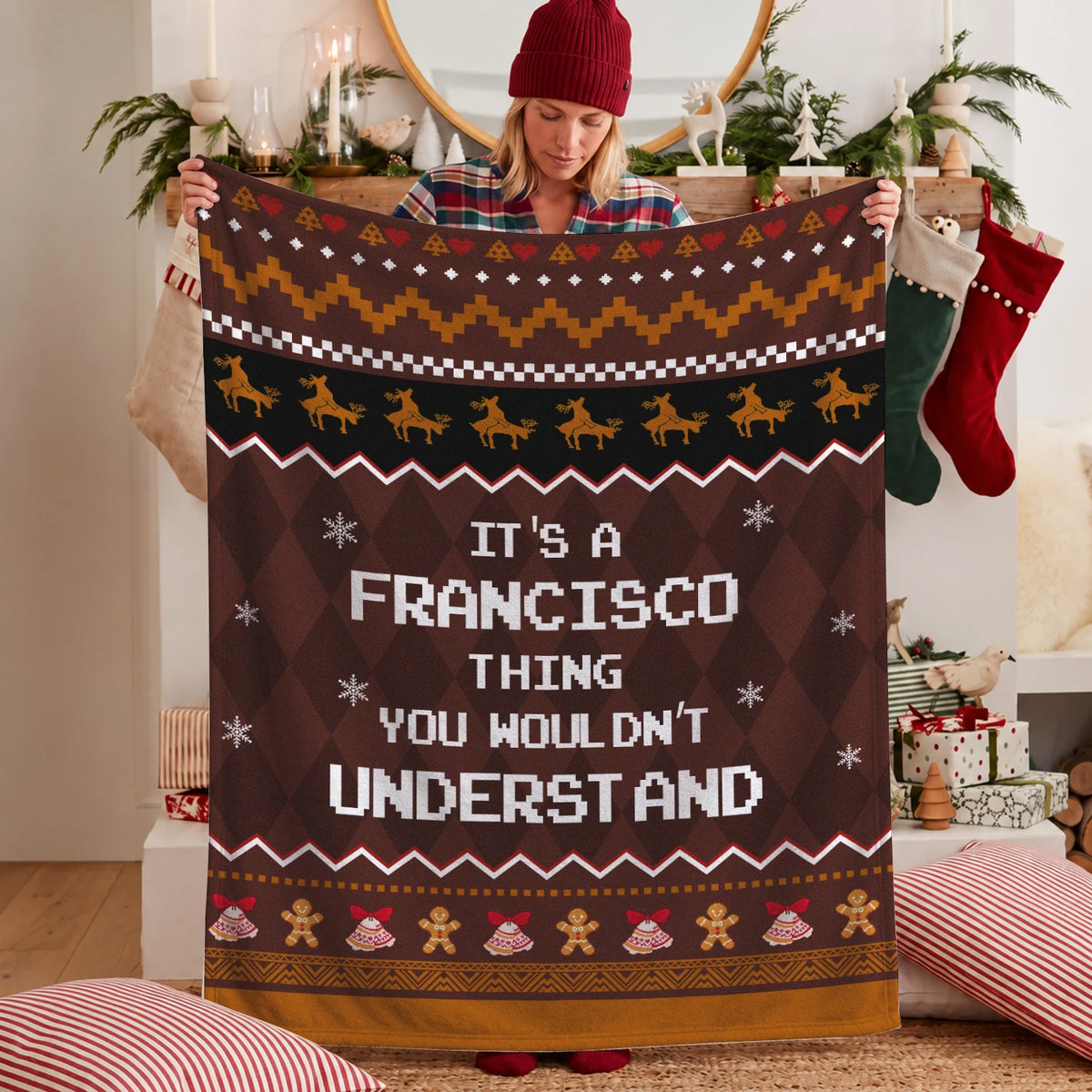 Your Name Thing Funny Deer Brown Christmas Fleece Blanket FRANCISCO 13K1 BK27