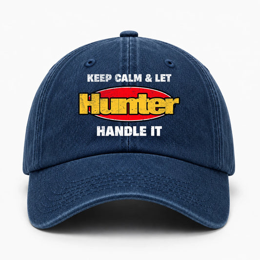Keep Calm & Let Your Name Handle It Yellow And Red Logo Washed Cap HUNTER 13K1 C172PF