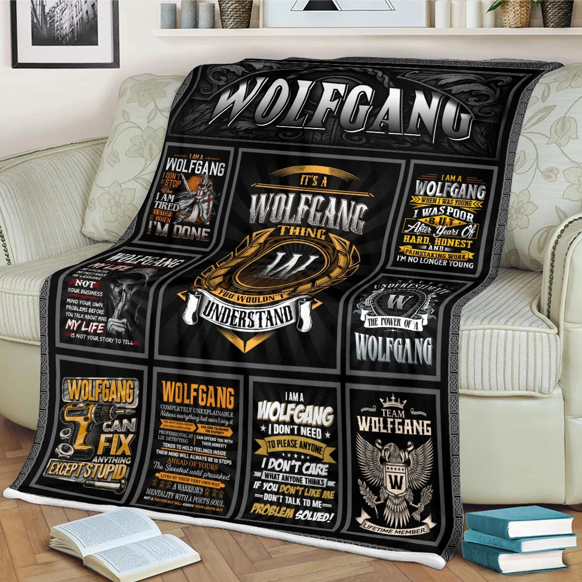 WOLFGANG Personalized Blanket | Custom Name Cozy Throw Gift 13K5-BK2