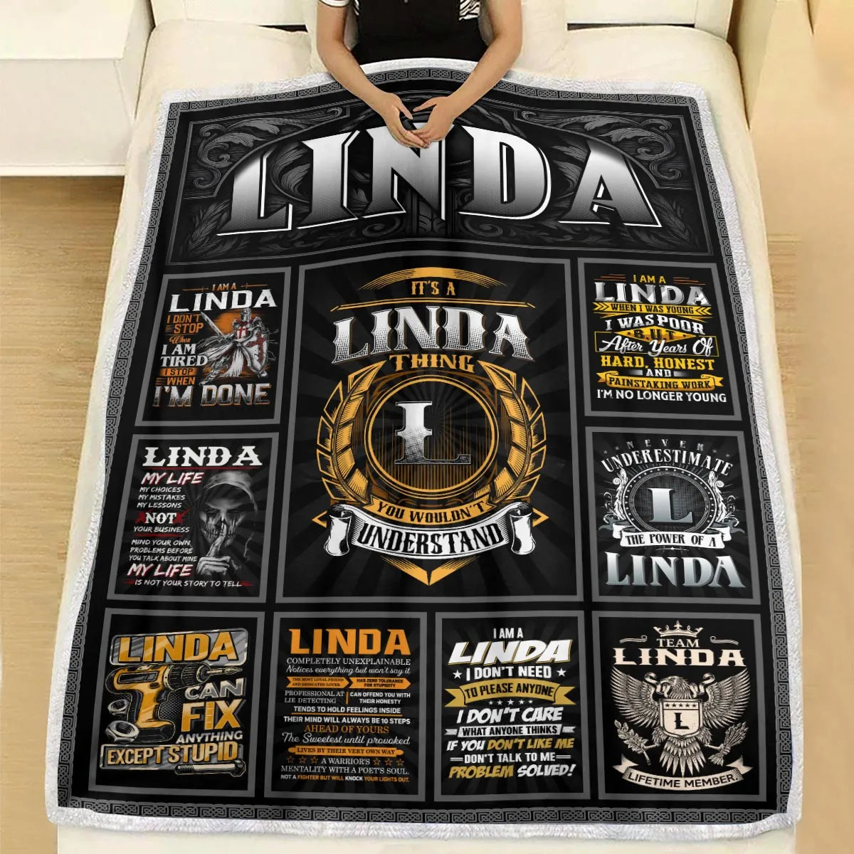 LINDA Personalized Blanket | Custom Name Cozy Throw Gift 13K1-BK2